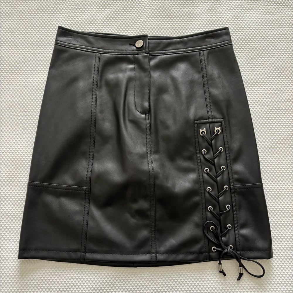 Karl Lagerfeld Black Vegan Leather Mini Skirt size 0